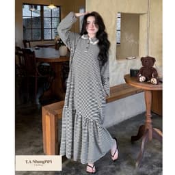 <Đầm bầu Quynhanhhouse> (QC) Váy kẻ đuôi cá sỉ freesize 2