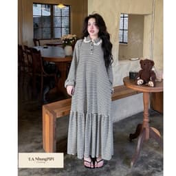 <Đầm bầu Quynhanhhouse> (QC) Váy kẻ đuôi cá sỉ freesize 3