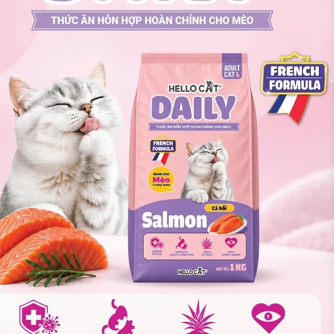 [Bao 20kg-10kg-5kg] Thức Ăn Cho Mèo Hello Cat DAILY - Salmon Siêu Tiết Kiệm, Hạt Khô Cho Mèo Trưởng Thành