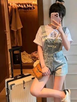 Yếm Jean Nữ Short Cạp Cao Wash Xanh Form Đẹp – Quần Yếm Jean Nữ Trẻ Trung Phối Áo Thun Trẻ Trung 4