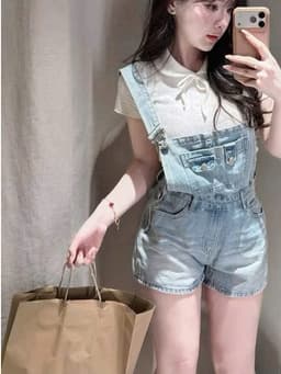 Yếm Jean Nữ Short Cạp Cao Wash Xanh Form Đẹp – Quần Yếm Jean Nữ Trẻ Trung Phối Áo Thun Trẻ Trung 6