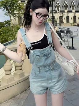 Yếm Jean Nữ Short Cạp Cao Wash Xanh Form Đẹp – Quần Yếm Jean Nữ Trẻ Trung Phối Áo Thun Trẻ Trung 9