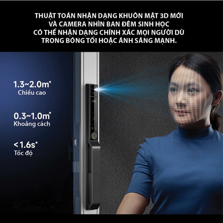 Khóa Điện Tử Thông Minh Cửa Nhôm Xingfa Laffer RD02 - Bảo Hành 36 Tháng, Nhận Diện Khuôn Mặt Ứng Dụng Cao Cấp