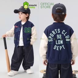 [10-29kg] Áo Khoác Varsity Cao Cấp Bé Trai KIMCHIBABY Nỉ Lông Cáo Dày Mịn Ấm Dáng Bomber, Áo Khoác Cho Bé Mặc Thu Đông 4