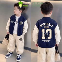 [10-29kg] Áo Khoác Varsity Cao Cấp Bé Trai KIMCHIBABY Nỉ Lông Cáo Dày Mịn Ấm Dáng Bomber, Áo Khoác Cho Bé Mặc Thu Đông 9