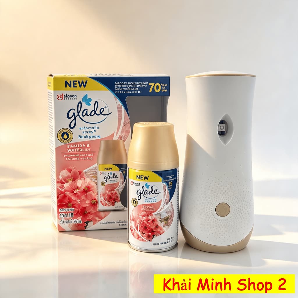 Bộ Máy Xịt Thơm Phòng Tự Động GLADE Thái Lan + Lõi 252ml – Hương Anh Đào SAKURA
