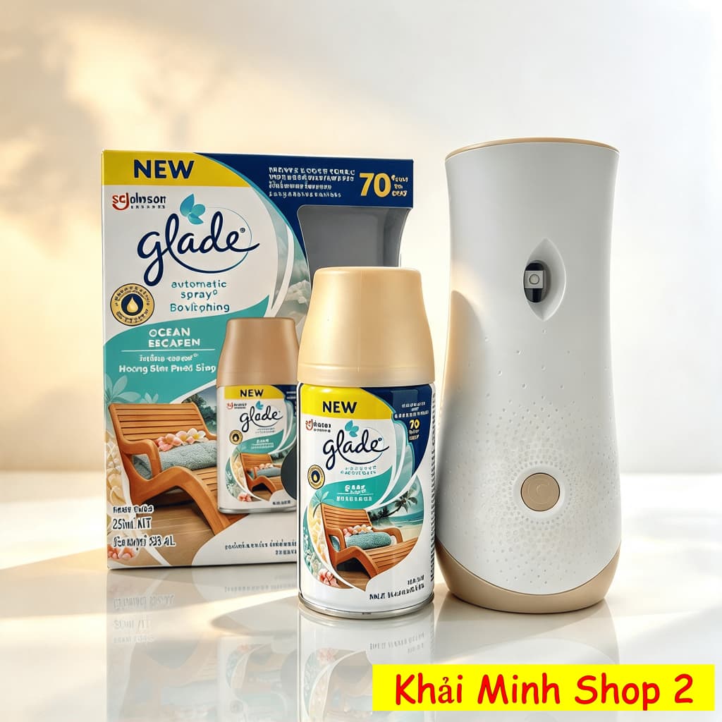 Bộ Máy Xịt Thơm Phòng Tự Động GLADE Thái Lan + Lõi 252ml – Hương Biển Phiêu Bồng OCEAN