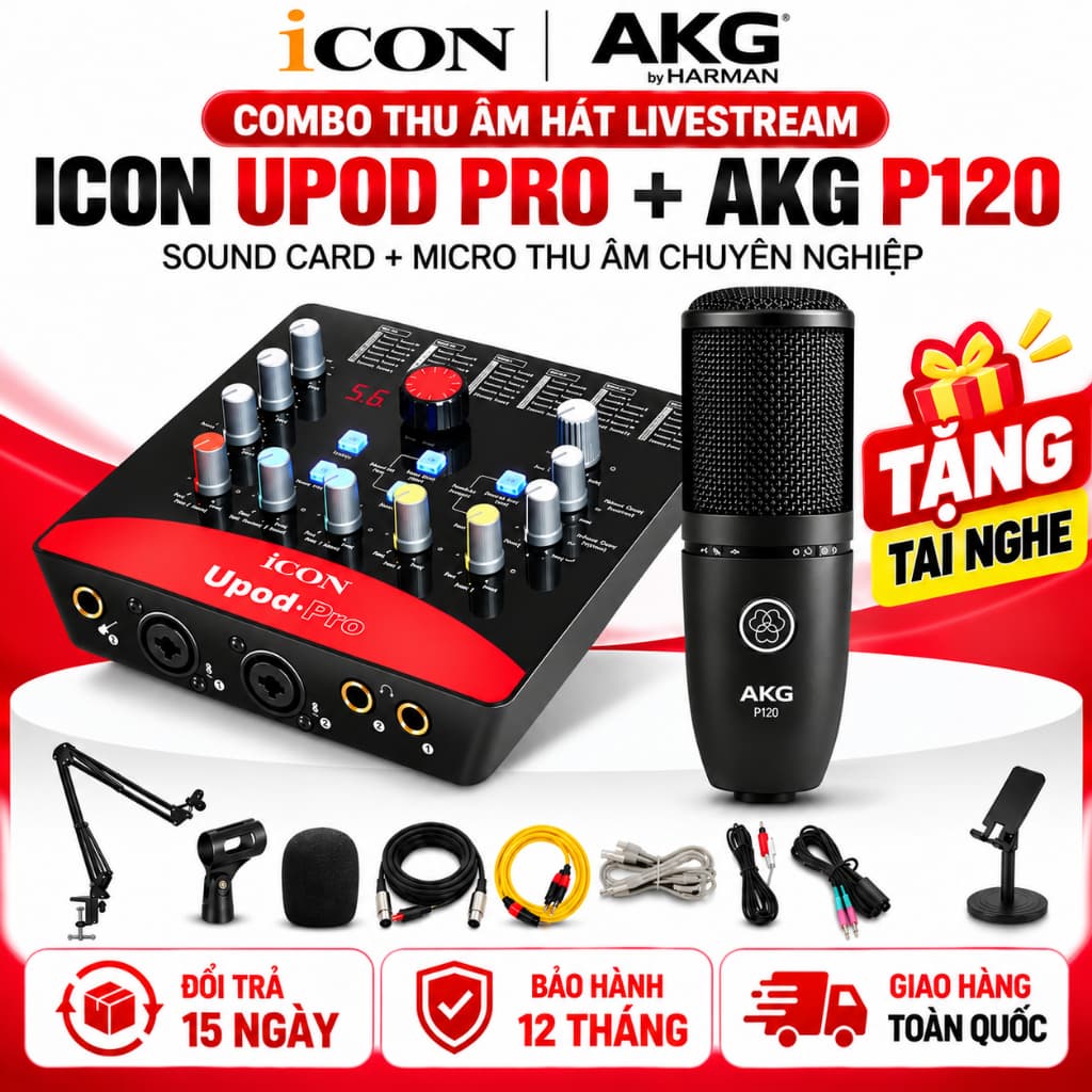 Combo Sound Card ICON Upod Pro + Micro AKG P120 Thu Âm, Hát Livestream, Karaoke Trên Điện Thoại Máy Tính