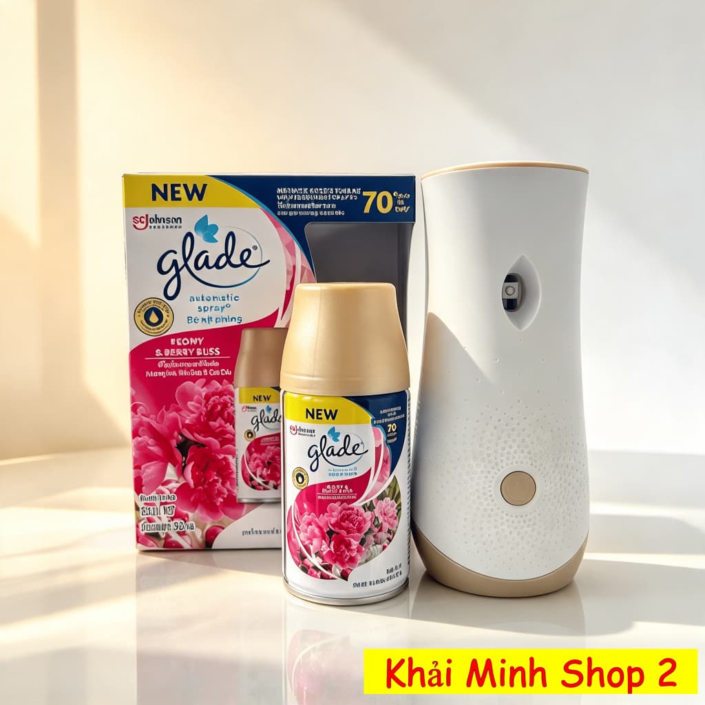 Bộ Máy Xịt Thơm Phòng Tự Động GLADE Thái Lan + Lõi 252ml – Hương Hoa Mẫu Đơn PEONY
