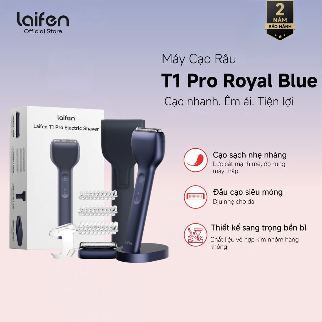 [Livestream] Máy Cạo Râu Điện Laifen T1 Pro Royal Blue Kèm Case Và Đế Đựng Nhỏ Gọn Tiện Mang Theo, Pin 120 Phút, Sạc Nha