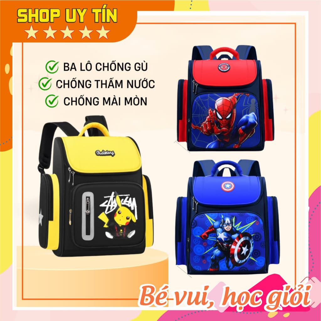 Balo học sinh ba lô bé trai cấp 1 cấp 2 cặp đi học tiểu học nhiều ngăn, thiết kế lưng đệm, chống nước