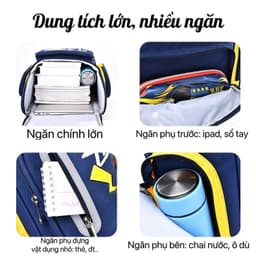 Balo học sinh ba lô bé trai cấp 1 cấp 2 cặp đi học tiểu học nhiều ngăn, thiết kế lưng đệm, chống nước 3
