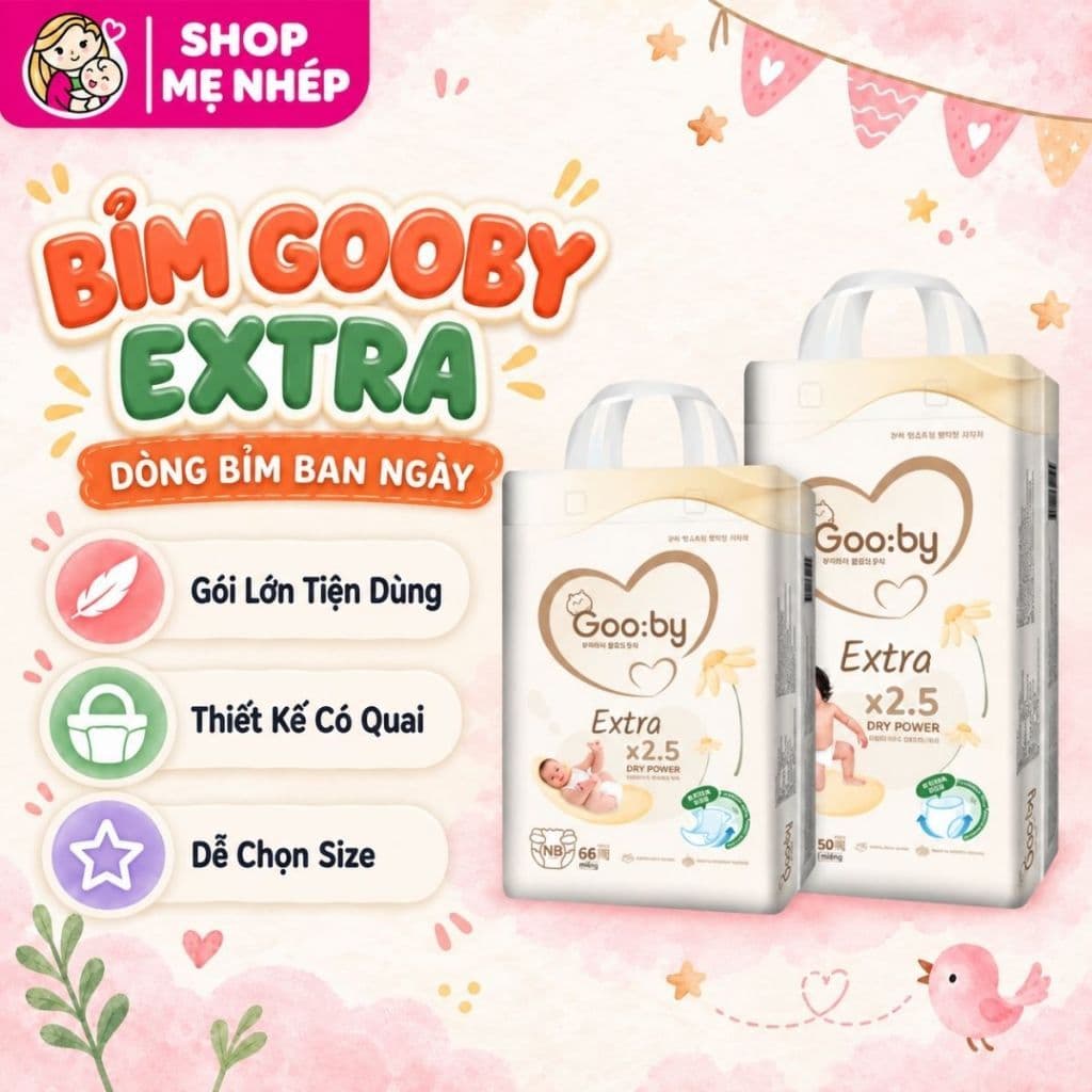 (Combo quà 1 bịch) Tã/bỉm Gooby Extra mềm mại, chống tràn, siêu thấm hút, khô thoáng an toàn cho bé