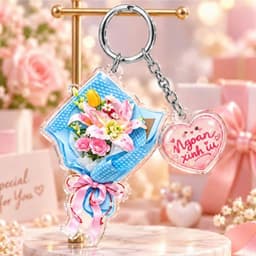 Móc Khóa Acrylic Mẫu Bó Hoa Đẹp, Móc Khóa Trong Suốt In Hình Kèm Lời Chúc Ý Nghĩa Làm Quà Tặng 8/3, 20/10, Sinh Nhật 2