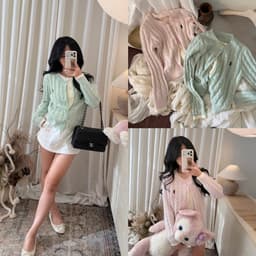 𝟏𝟒𝐚𝐦.𝐬𝐭𝐮𝐝𝐢𝐨 | Áo Khoác Cardigan Len Nữ Aimée Dệt Kim Vặn Thừng Thêu Logo Ngựa Phong Cách Hàn Quốc Dễ Thương 2