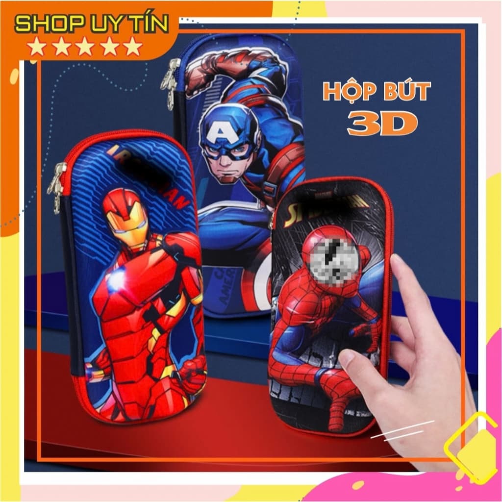 Hộp bút in nổi 3D hình siêu nhân, hộp đựng bút cho bé trai cỡ lớn in nổi cao cấp