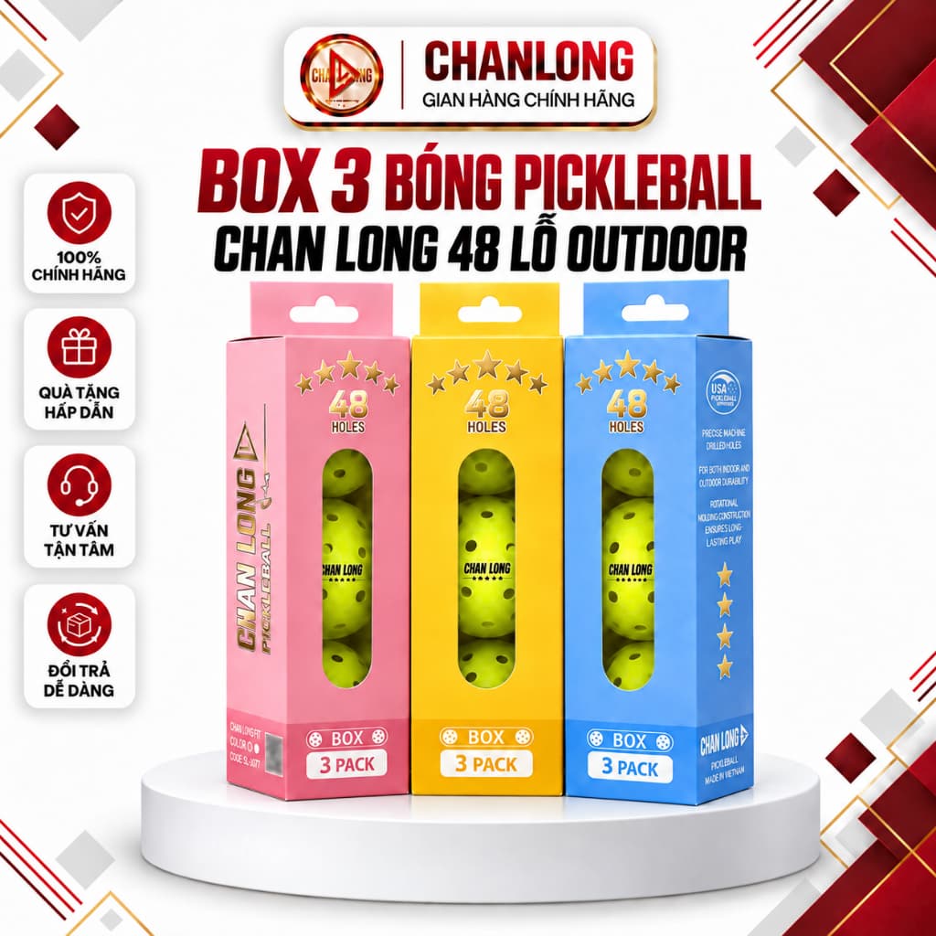Bóng Pickleball Chanlong 48 Lỗ Chính Hãng (NGẪU NHIÊN) | Box 3 Quả Chuẩn Thi Đấu | Độ Nảy Ổn Định Bền Bỉ