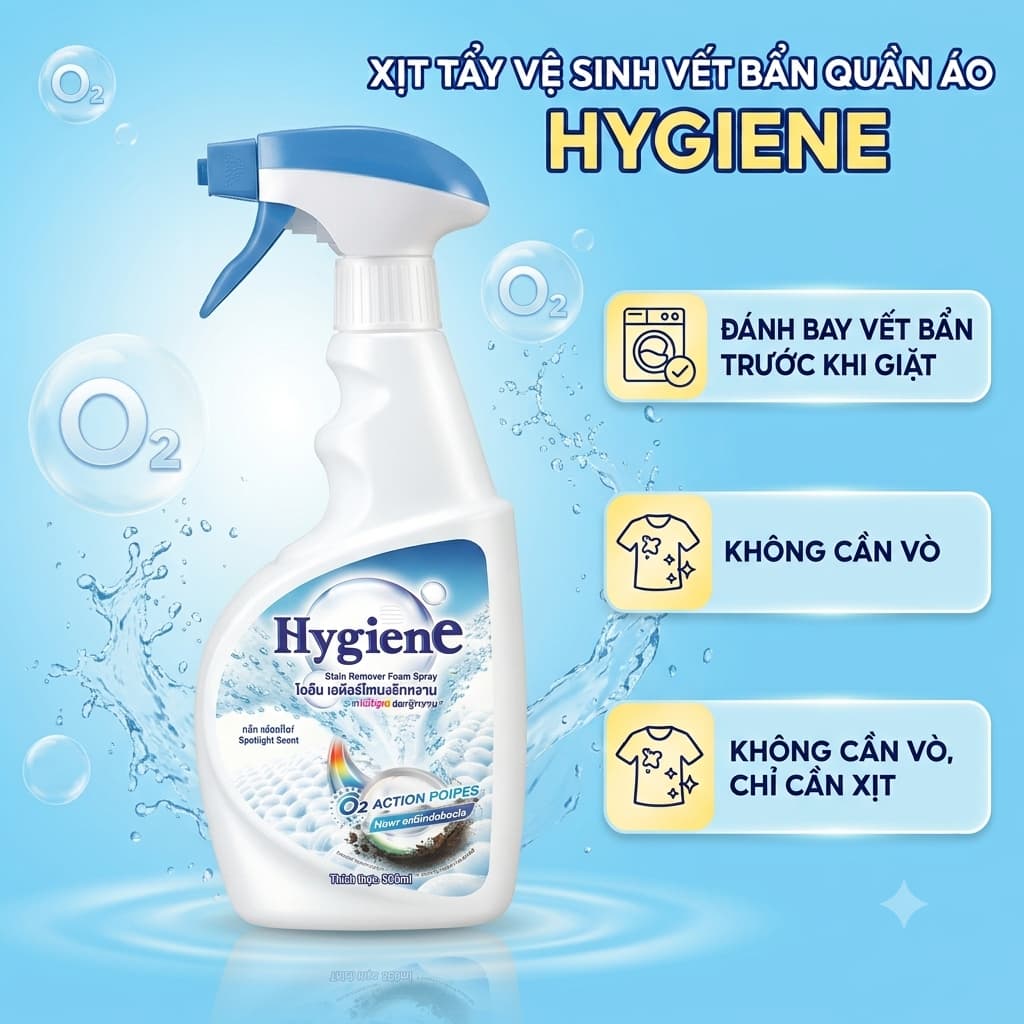 Nước Xịt Tẩy Vết Bẩn Quần Áo HYGIENE 500ml Thái Lan – Làm Sạch Vết Bẩn Trên Vải