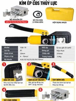 Kìm Ép Cos Thủy Lực YQK 70 - Ép Dây Cáp & Đầu Cos, Hệ Thống Thủy Lực Chuyên Nghiệp 3