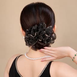 Buộc Tóc Scrunchie Voan Đen Bản To Viền Ánh Kim Lấp Lánh – Dây Cột Tóc Hoa Xòe Sang Trọng Nữ 2