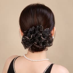 Buộc Tóc Scrunchie Voan Đen Bản To Viền Ánh Kim Lấp Lánh – Dây Cột Tóc Hoa Xòe Sang Trọng Nữ 1