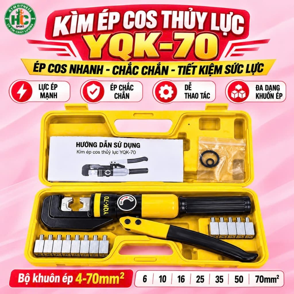 Kìm Ép Cos Thủy Lực YQK 70 - Ép Dây Cáp & Đầu Cos, Hệ Thống Thủy Lực Chuyên Nghiệp