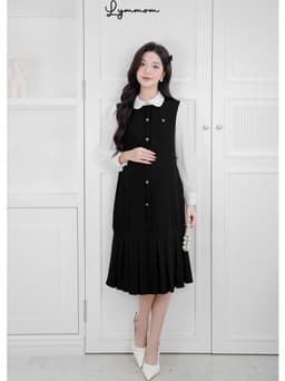 Lymmom - Đầm Bầu Sang Chảnh Dáng Dài Tay Bồng, Đầm Bầu Đi Tiệc Cổ Phối Tiểu Thư Trang Trọng VB200 10