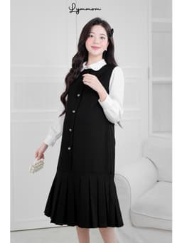 Lymmom - Đầm Bầu Sang Chảnh Dáng Dài Tay Bồng, Đầm Bầu Đi Tiệc Cổ Phối Tiểu Thư Trang Trọng VB200 13