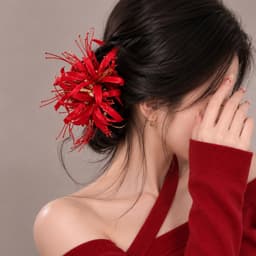 Kẹp Tóc Hoa Bỉ Ngạn Đỏ Cổ Trang Nữ – Cài Tóc Hoa Đỏ Nổi Bật Phong Cách Trung Hoa, Chụp Ảnh Cosplay 2