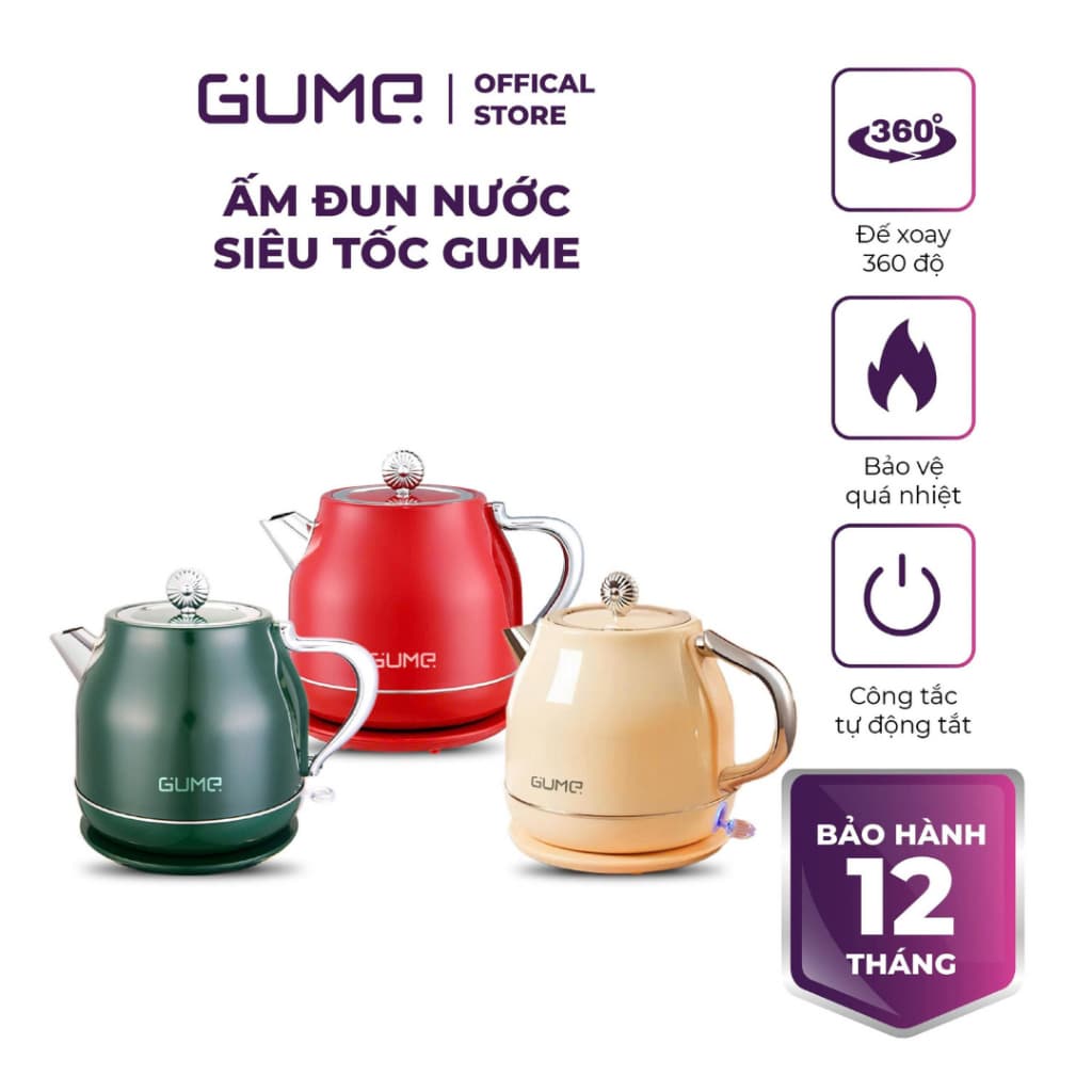 Ấm Siêu Tốc Cao Cấp GUME GMEK Chính Hãng - Dung Tích 1.8L - Công Suất 1800W - An Toàn