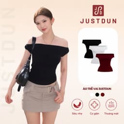 [Tặng Dây] Áo Trễ Vai Nữ JUSTDUN Z24 – Chất Cotton Mềm Mịn, Co Giãn Nhẹ, Form Ôm Đẹp, Tôn Dáng 1