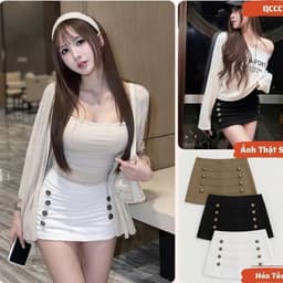 Chân váy ngắn, chân váy chữ A, cạp cao tôn dáng, đính cúc, chân váy ôm body phong cách Y2K sang chảnh cá tính HQ84 1