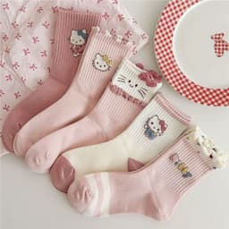 Tất Nữ Cổ Cao Họa Tiết Mèo Hồng Đáng Yêu Viền Nhún Bèo Phong Cách Ngọt Ngào TT4 2