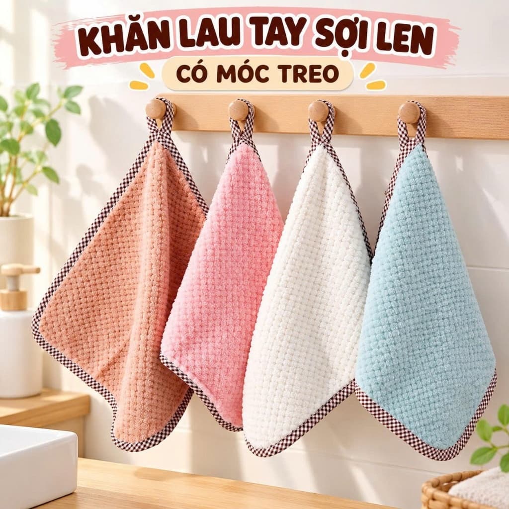 Khăn lau tay sợi len có móc treo tiện dụng(len)