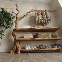 Kệ Treo Quần Áo Dáng Thân Cây Gỗ Tự Nhiên, Giá Treo Quần Áo Gỗ Mộc Mạc( Lắp Âm Tường ) 4