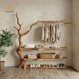 Kệ Treo Quần Áo Dáng Thân Cây Gỗ Tự Nhiên, Giá Treo Quần Áo Gỗ Mộc Mạc( Lắp Âm Tường ) 1