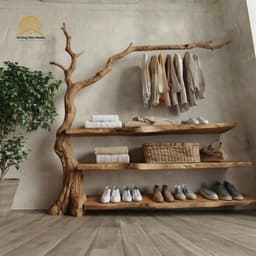 Kệ Treo Quần Áo Dáng Thân Cây Gỗ Tự Nhiên, Giá Treo Quần Áo Gỗ Mộc Mạc( Lắp Âm Tường ) 3
