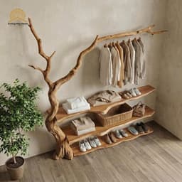 Kệ Treo Quần Áo Dáng Thân Cây Gỗ Tự Nhiên, Giá Treo Quần Áo Gỗ Mộc Mạc( Lắp Âm Tường ) 2