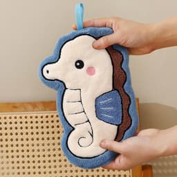 Khăn lau tay treo tường HẢI SẢN hình cá ngựa, bạch tuộc, cua, cá, vải vi sợi siêu thấm nhanh khô A2Ti0 7