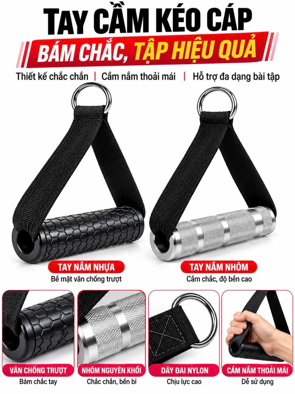 Tay Cầm Kéo Cáp Tập Gym Nhiều Loại Chỉ Có Tại HC Sport