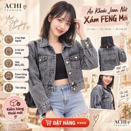 Áo Khoác Jean Nữ FENG — Form Lửng Croptop Tôn Dáng, 3 Màu Rêu Loang/Xám/Xanh, Size M-L-XL (40-70kg) 5