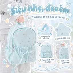 Balo nữ đi học họa tiết sao và nơ phong cách Hàn Quốc, khóa kéo, chất liệu polyester, backpack 1