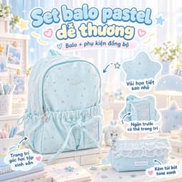 Balo nữ đi học họa tiết sao và nơ phong cách Hàn Quốc, khóa kéo, chất liệu polyester, backpack 4