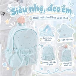 Balo nữ đi học họa tiết sao và nơ phong cách Hàn Quốc, khóa kéo, chất liệu polyester, backpack 5