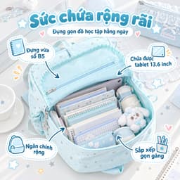 Balo nữ đi học họa tiết sao và nơ phong cách Hàn Quốc, khóa kéo, chất liệu polyester, backpack 8