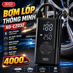 Máy Bơm Lốp Ô Tô Mini XO-CZ032 150PSI, Pin 2000mAh, Màn Hình, Đèn LED 7