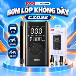 Máy Bơm Lốp Ô Tô Mini XO-CZ032 150PSI, Pin 2000mAh, Màn Hình, Đèn LED 5