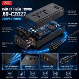 Ổ Cắm Điện Ô Tô XO-CZ027 200W, Đầu Ra 220V, 2 Cổng USB-A QC3.0 Và 2 Cổng USB-C PD3.0 8