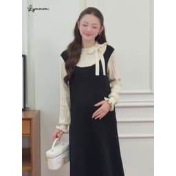 [Thu Đông 2026] Váy bầu thu đông Lymmom xinh sang chảnh phối cổ buộc nơ dễ thương freesize tới 75kg VL040 1