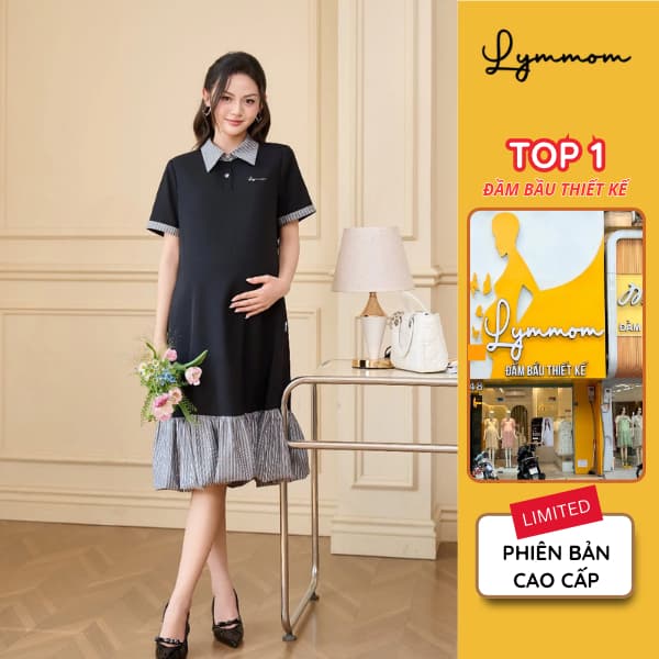 [NEW] LYMMOM - Váy Bầu Công Sở, Đầm Bầu Xinh Thiết Kế Cổ Polo Form Đuôi Cá Mềm Mát Đi Chơi Làm VB214